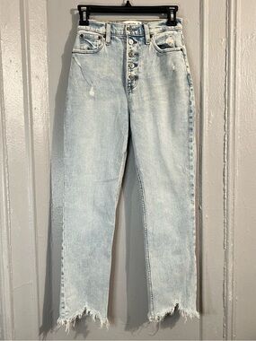 Abercrombie Curve Love Ultra High Rise Light Wash Jeans with Distressed Hem